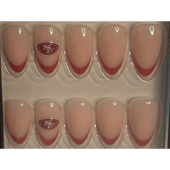 San Francisco 49ers Press-On Nails | Red French Tips + Logo Accent 🏈 - Picture 2 of 6